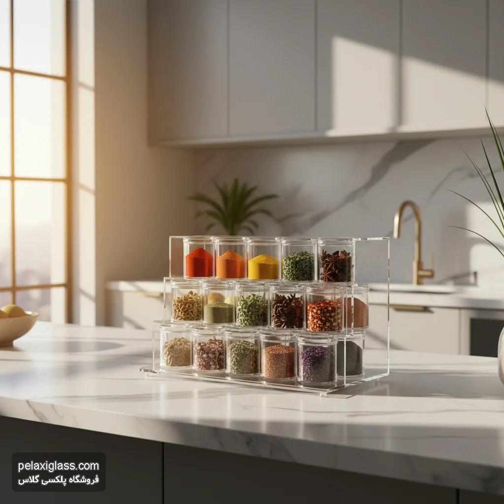 استند ادویه پلکسی گلاس؛ جلوه شفاف نظم و زیبایی در آشپزخانه مدرن